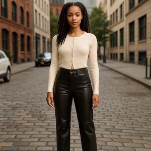 Abercombie & Fitch The 90's Curve Love Vegan Leather Ankle Straight Pant 29 NWOT